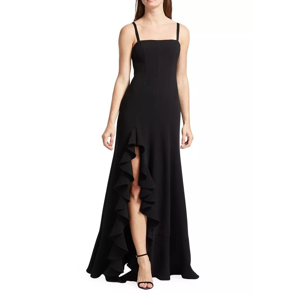 Cinq à Sept Dilan‎ Ruffle-Trim Gown Size 4 Black Formal Dress